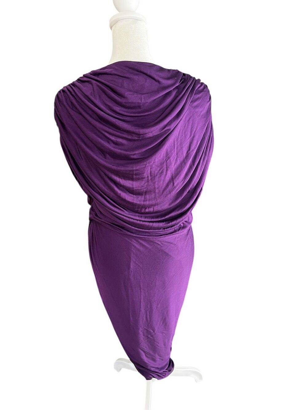 3.1 Phillip Lim Plum Purple Silk Blend Draped Ruched V Neck Midi Dress M - Picture 3 of 8
